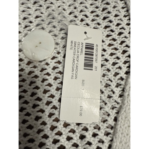 Chico's Crochet Knit Cecilia Crop Cardigan Sweater White Chic Minimalist Sz 1 - Picture 7 of 9